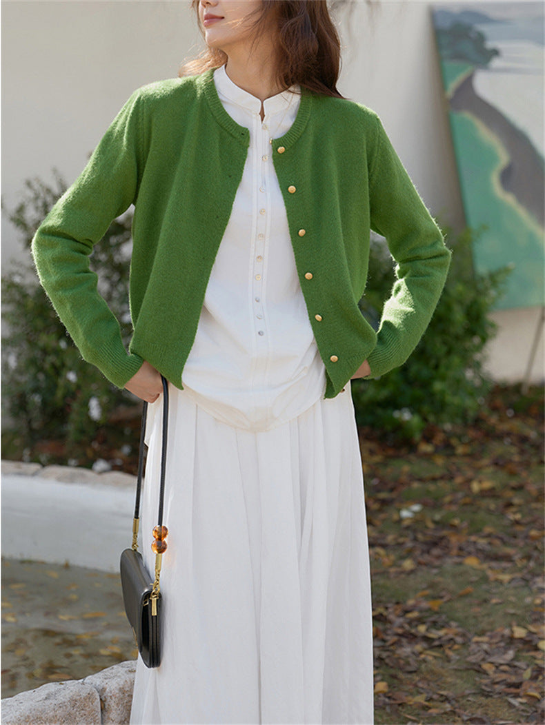 R&B | Strickjacke - Retro Rundhalsausschnitt - Kleine goldene Knopfdetails
