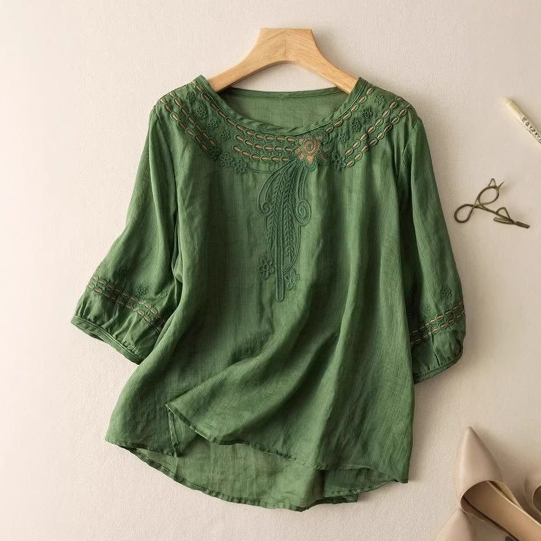 Damen Embroidered Bluse mit 3/4-Ärmeln R&B