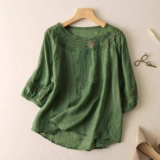 Damen Embroidered Bluse mit 3/4-Ärmeln R&B