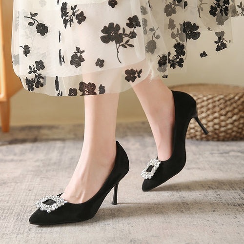 Damen elegante Spitzenpumps mit funkelndem Strassakzent R&B