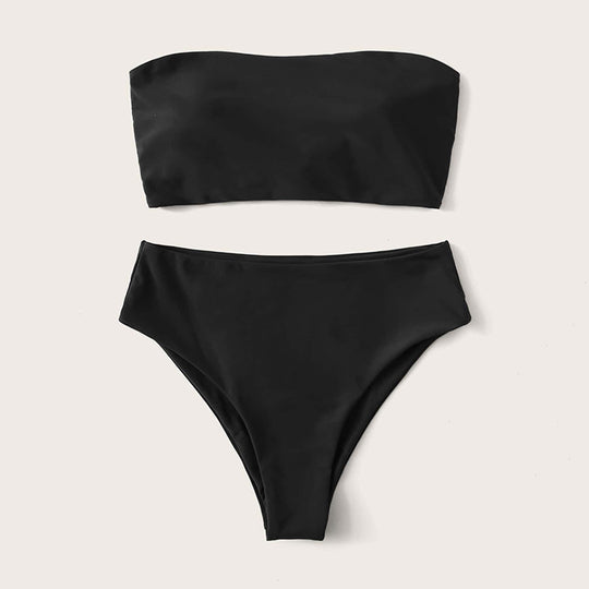 Damen Bandeau-Bikini-Set mit hohem Bund und raffiniertem Bindedetail R&B