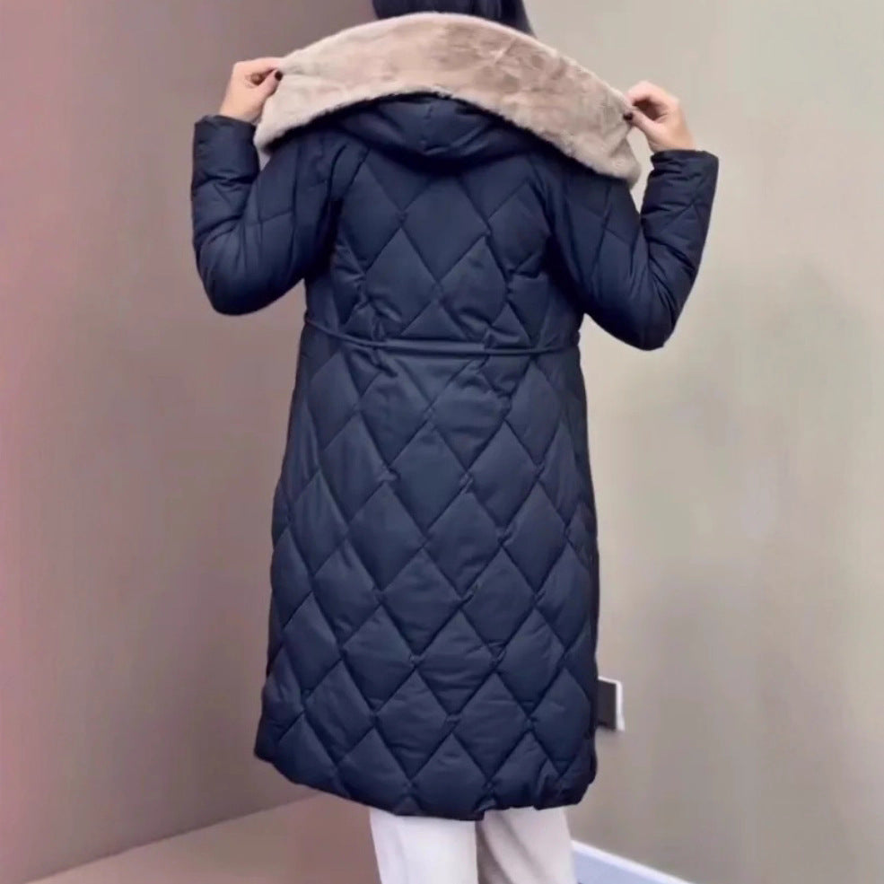 Steppjacke Damen kuschelig mit gefüttertem Kragen und Gürtel