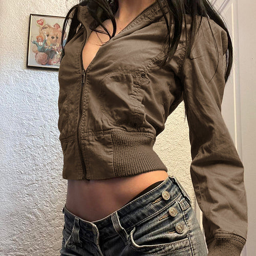Damen modische cropped Jacke mit Stehkragen und Reißverschluss R&B