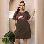 Damen lässiges Freizeitkleid mit verspieltem Lippen-Motiv R&B