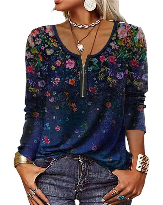Damen Langarmshirt mit schimmerndem Glitzerdetail und halsfernem Reißverschluss R&B