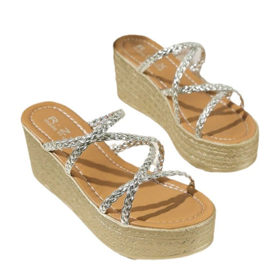 Damen elegante Plateau-Sandalen mit geflochtenem Riemendesign R&B