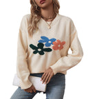 Damen lässiger Pullover mit floralen Motiven und Rundkragen
