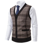Herren elegante Strickjacke mit modernem Karomuster R&B