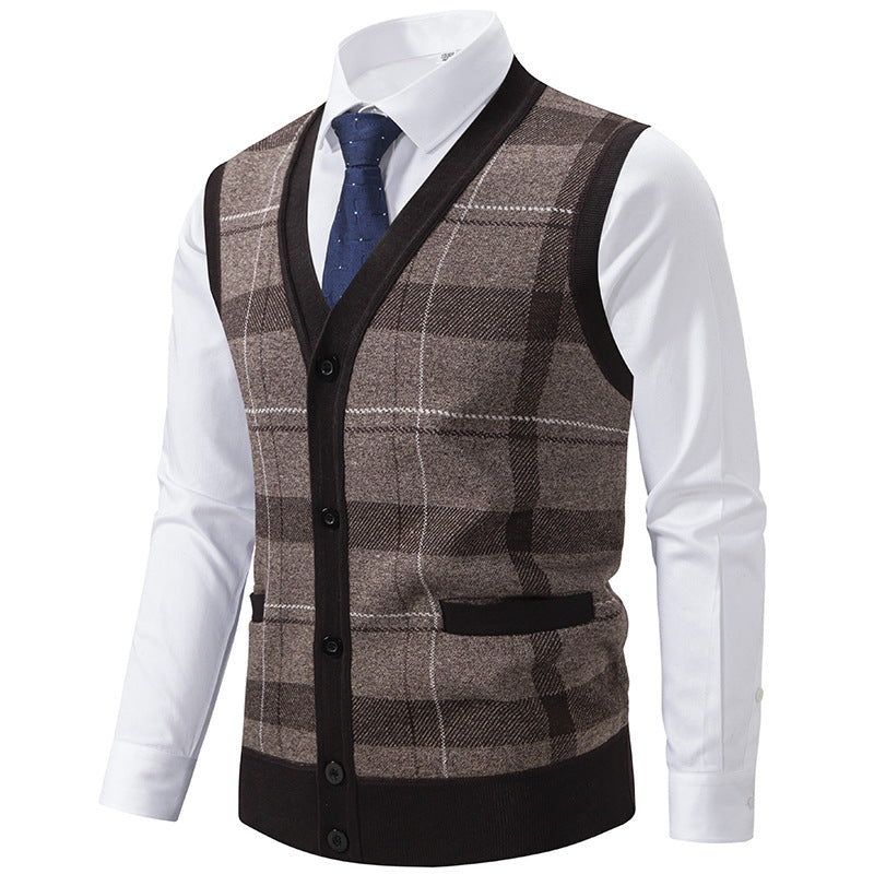 Herren elegante Strickjacke mit modernem Karomuster R&B