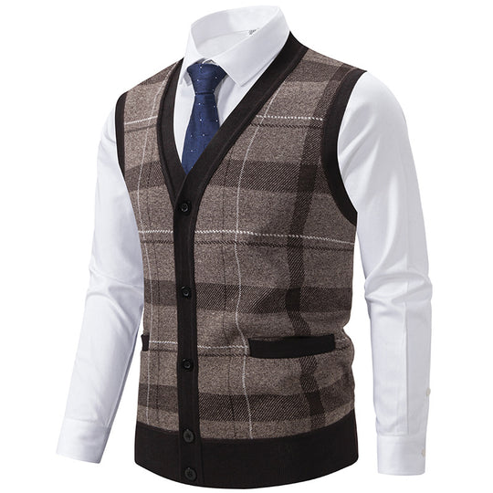 Herren elegante Strickjacke mit modernem Karomuster R&B