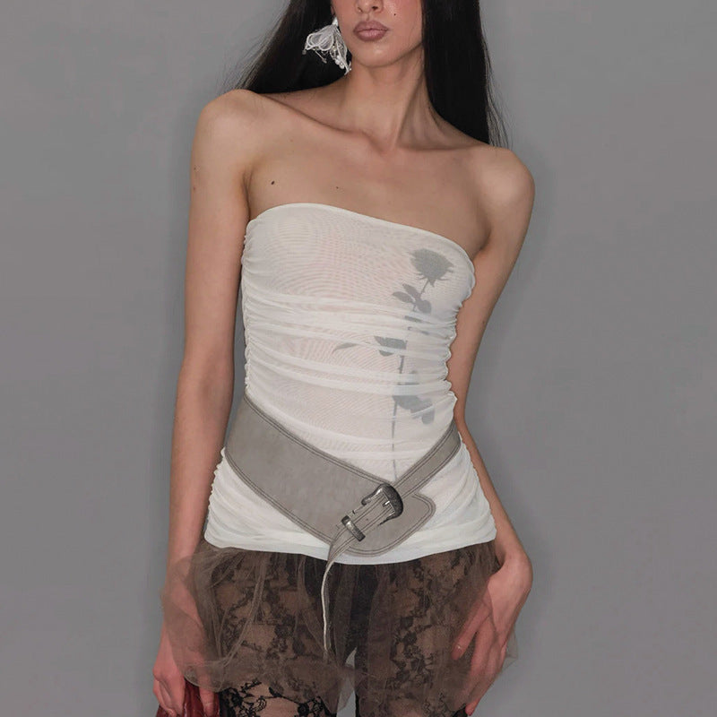 Damen Bandeau-Top mit Raffung und transparentem Stoff R&B