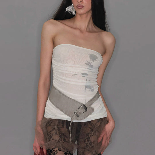 Damen Bandeau-Top mit Raffung und transparentem Stoff R&B