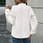 Damen Bluse mit Spitzenarmen und raffiniertem Schnürdetail