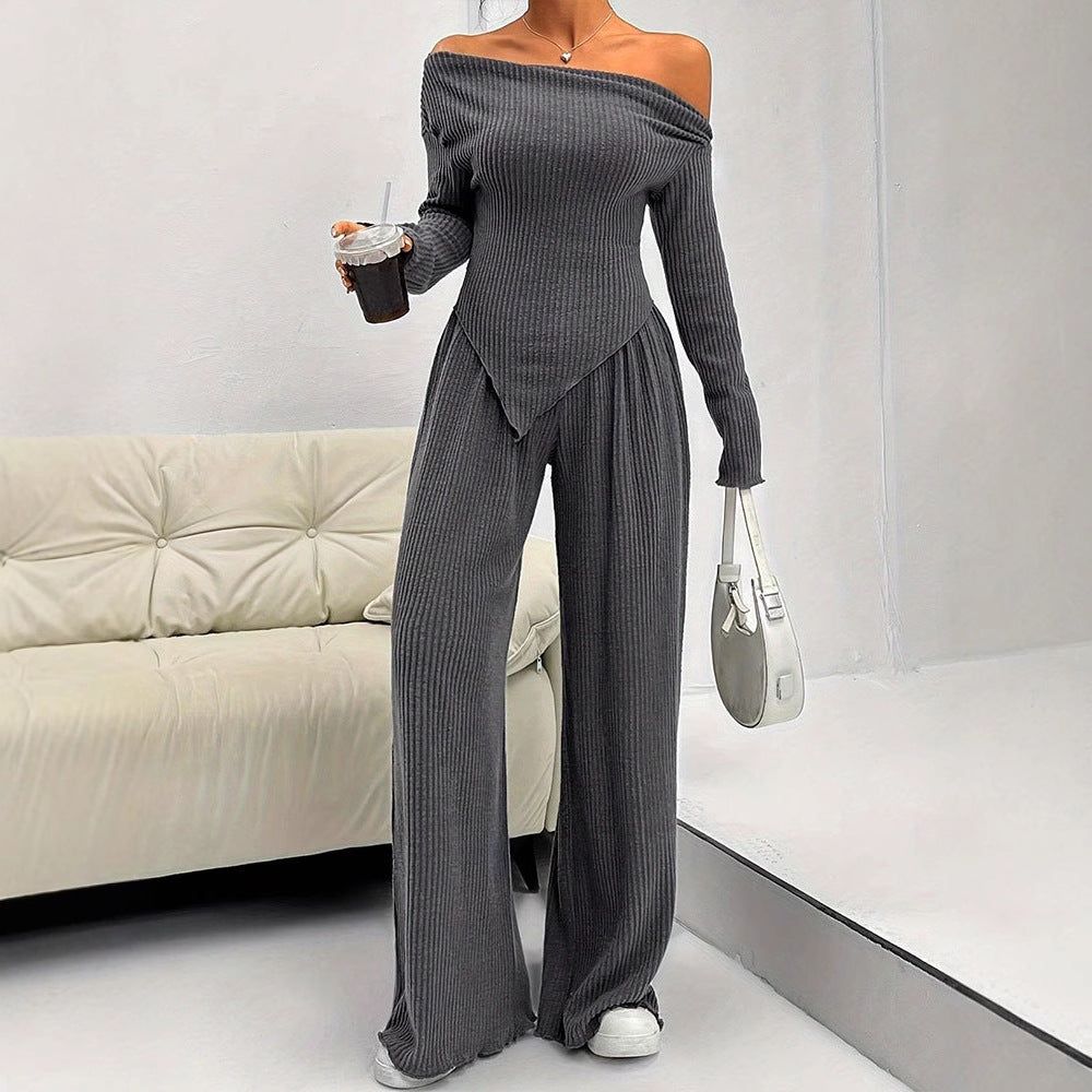 Damen figurbetontes Jumpsuit mit asymmetrischem Ausschnitt und langen Ärmeln R&B