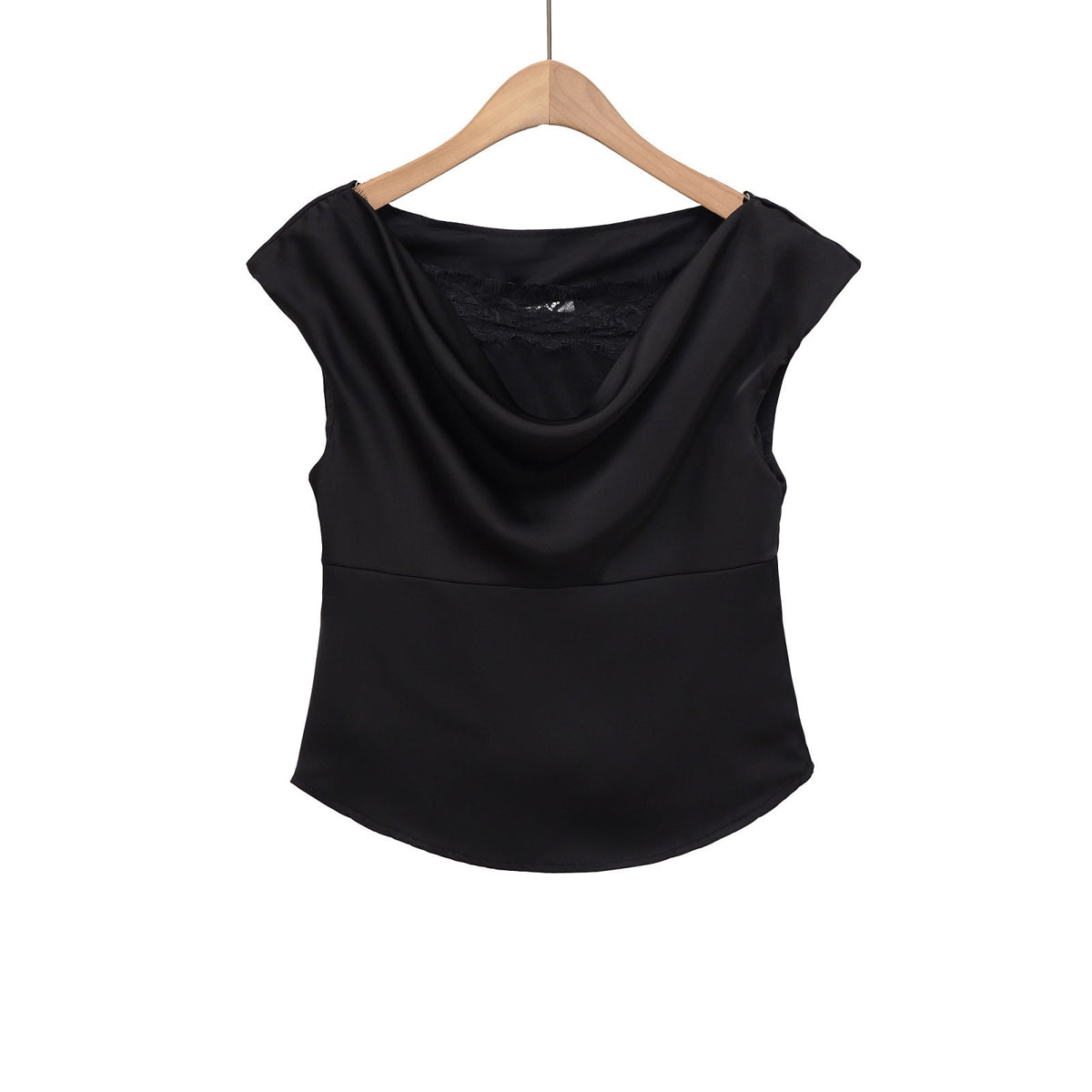 Damen elegante Satinbluse mit raffiniertem Wasserfall-Ausschnitt R&B