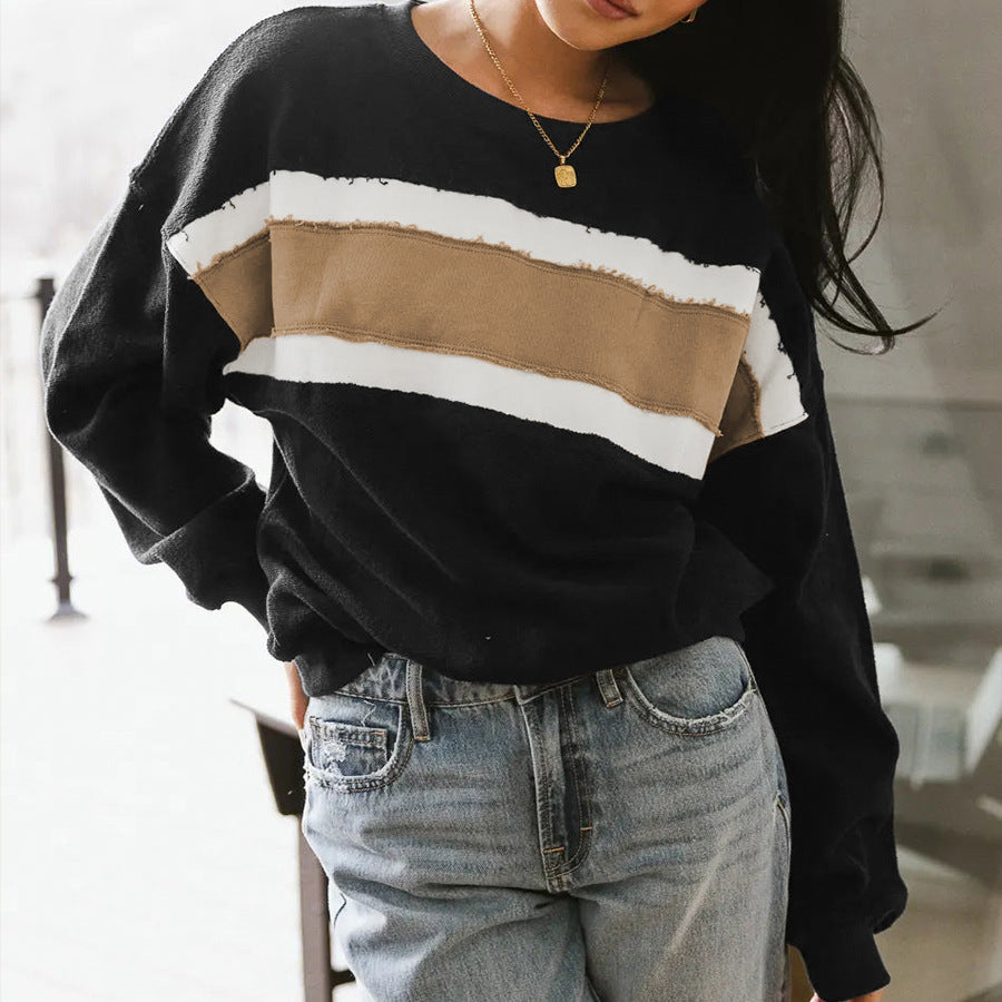 Damen Kuscheliger Oversized Pullover mit Streifen R&B