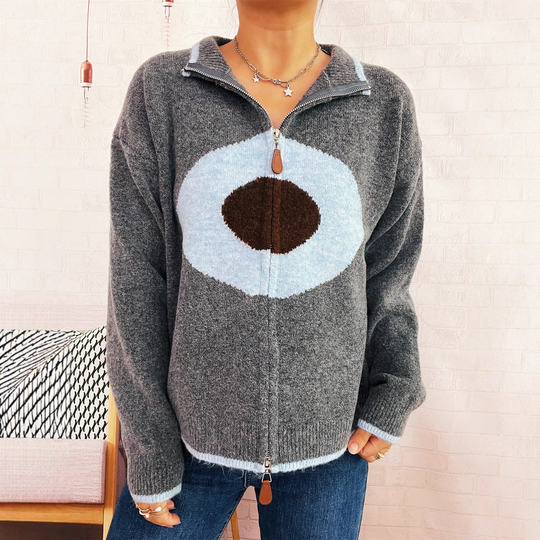 Damen kuscheliger Pullover mit auffälligem Design R&B
