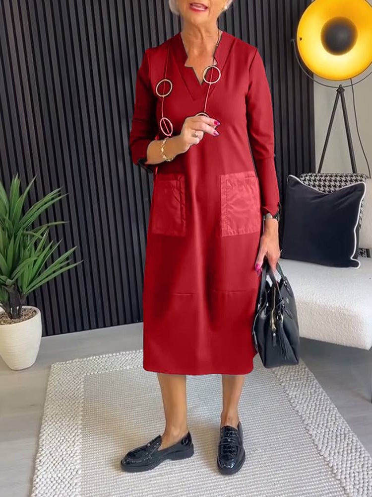 Damen elegantes und vielseitiges Midikleid mit Taschen Heidi-Mode
