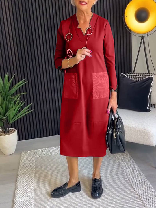 Damen elegantes und vielseitiges Midikleid mit Taschen Heidi-Mode
