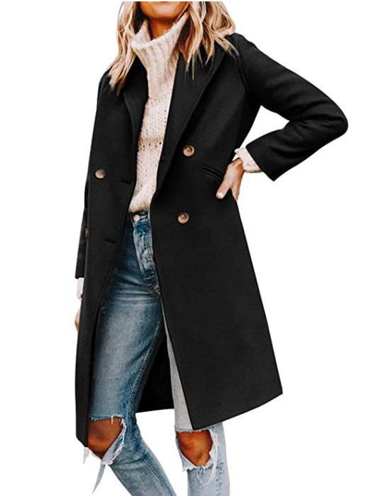 Damen zeitloser und eleganter Trenchcoat mit doppelter Knopfreihe und modernem Schnitt R&B