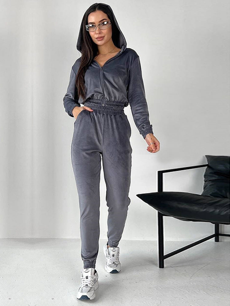 Damen Sportliches Fleece-Loungewear-Set mit Kapuze und tailliertem Schnitt R&B