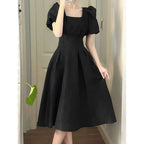 Damen elegantes Midi-Kleid mit quadratischem Ausschnitt und voluminösen Ärmeln