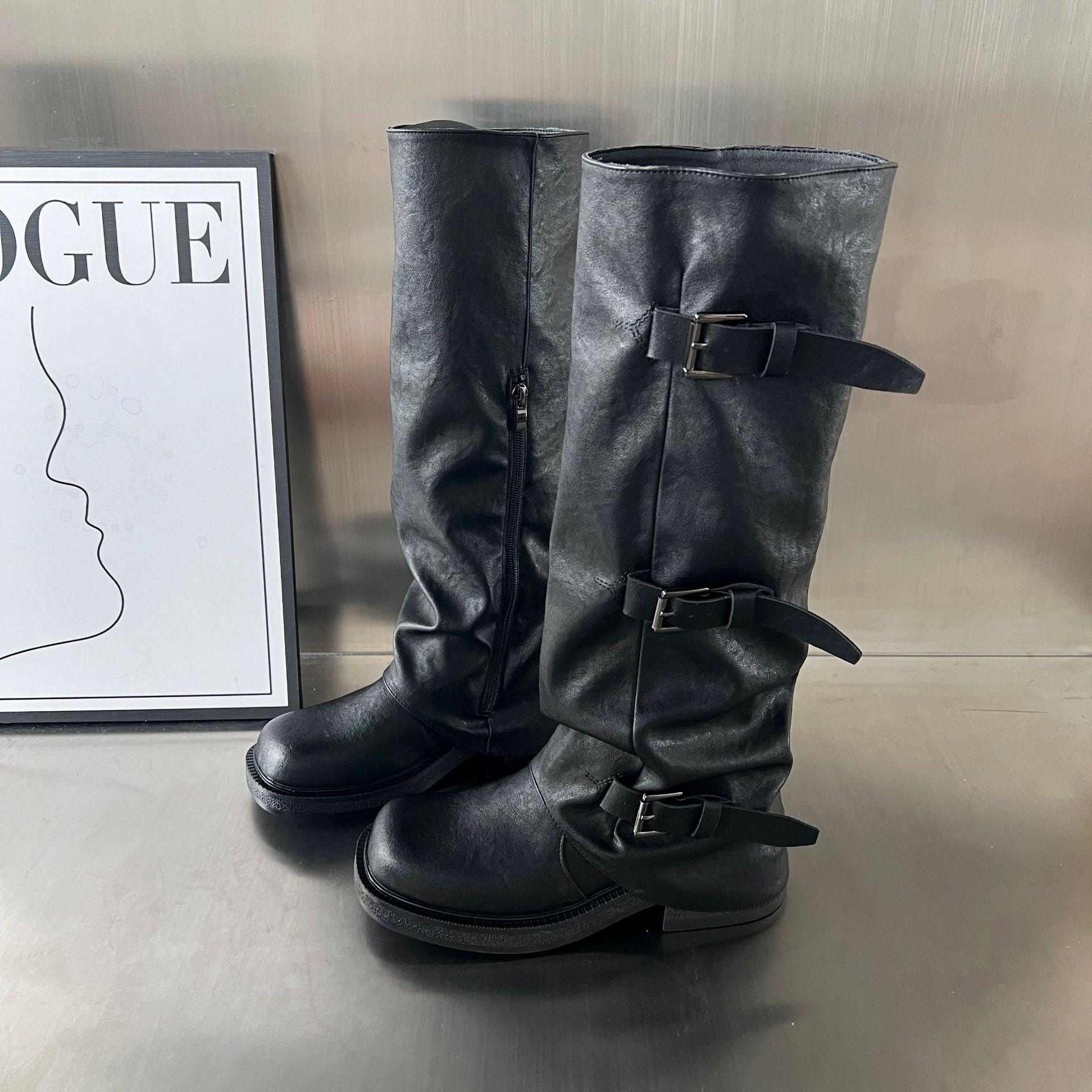 Damen modische Stiefel mit verstellbaren Riemen und robustem Profil R&B