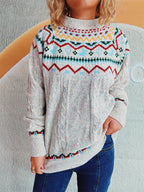 Damen Grobstrickpullover mit festlichem Muster und modernem Zopfdessin R&B