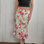 Damen eleganter Midirock mit floralen Motiven und schwingendem Schnitt R&B