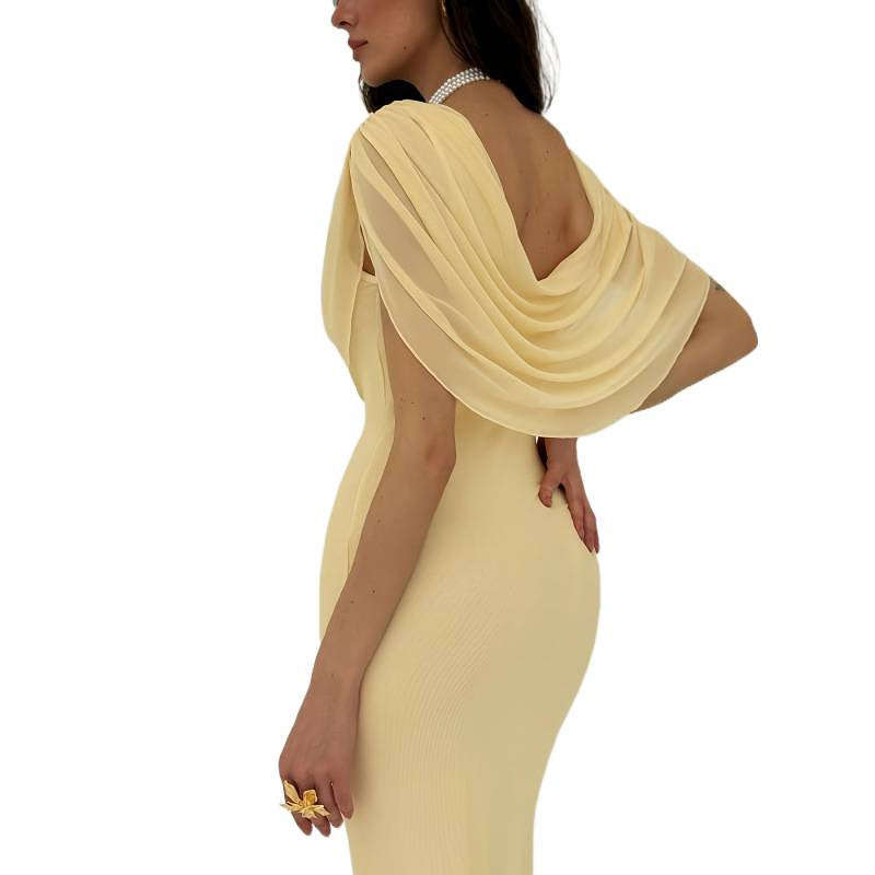Damen Elegantes Couture-Kleid mit drapiertem Überwurf R&B