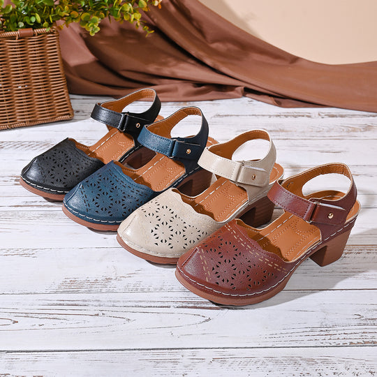 Damen Clogs mit floralem Lochdesign und komfortablem Absatz R&B