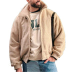 Herren kuschelige Fleecejacke mit hohem Kragen und seitlichen Taschen