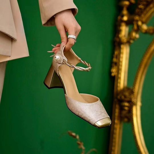 Damen nan elegante Slingback-Pumps mit quadratischer Zehenform, Jacquard-Obermaterial und gedrehtem Schmuckriemen R&B