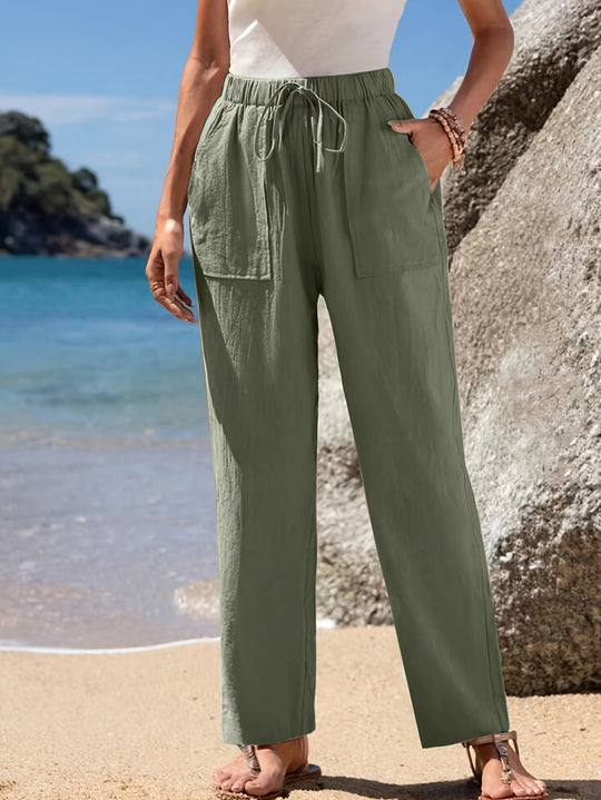 Damen Locker geschnittene Strandhose mit praktischen Taschen und elastischem Bund R&B
