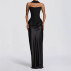 Damen Elegantes Langarm-Maxikleid mit raffinierten Drapierungen