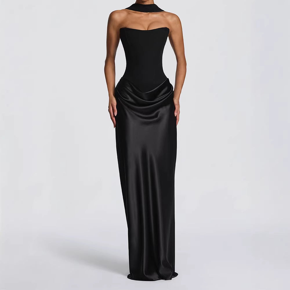 Damen Elegantes Langarm-Maxikleid mit raffinierten Drapierungen