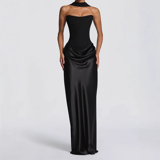 Damen Elegantes Langarm-Maxikleid mit raffinierten Drapierungen R&B
