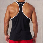 Herren nan athletisches Stringer Tanktop rückenfreier Schnitt mit Kontrastpaspel und Kraftsportmotiv R&B