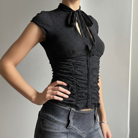 Damen Elegantes Rüschenshirt mit schickem Bindeband R&B