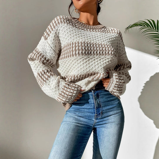Damen Strickpullover mit strukturierter Oberfläche und modischen Streifen R&B