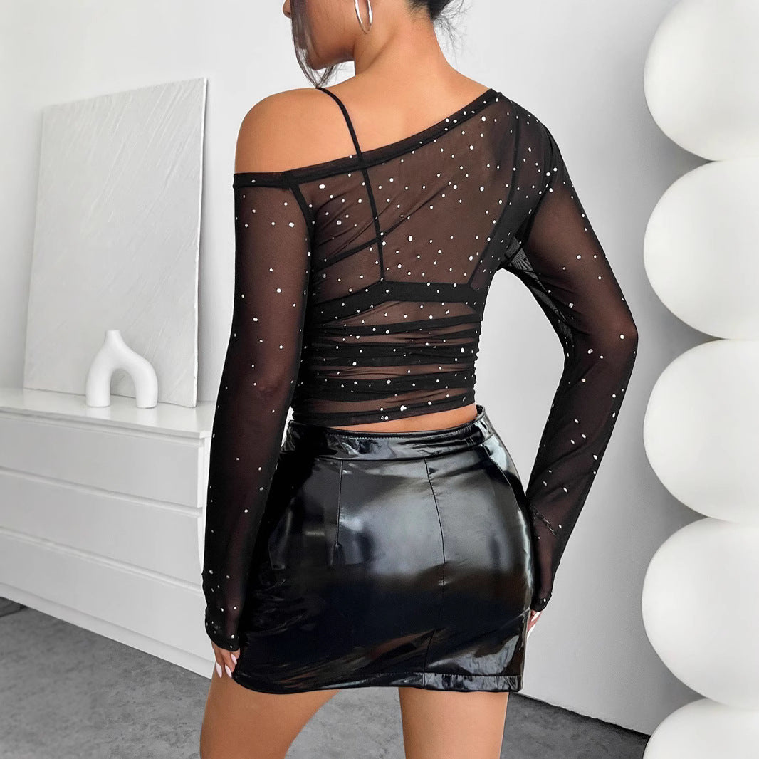 Damen Elegante und transparente Bluse mit Glitzersteinen R&B