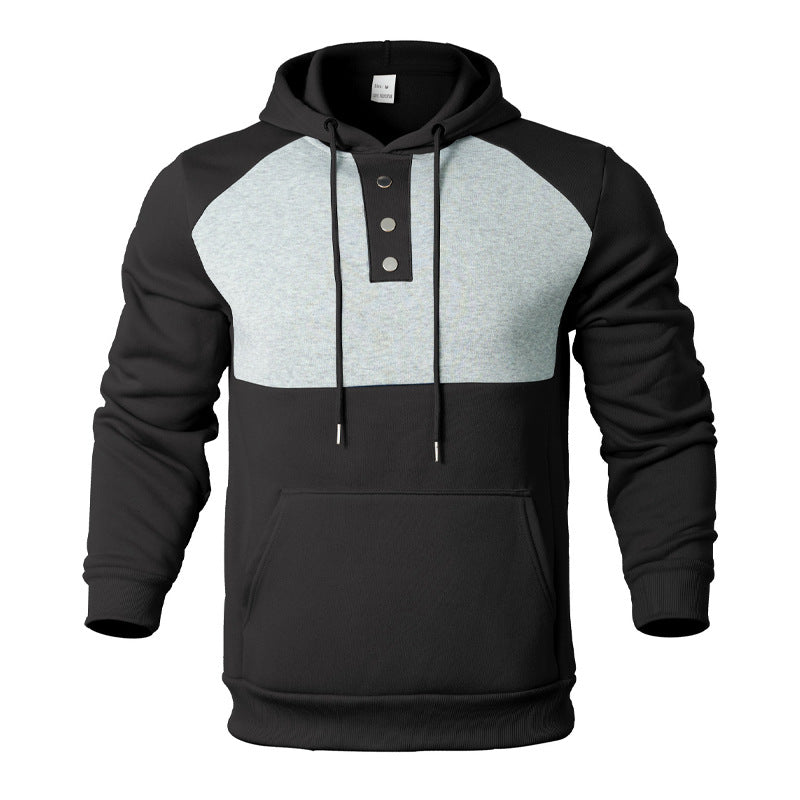 Herren Kapuzensweater mit modernem Henley-Ausschnitt und kontrastierenden Ärmeln R&B