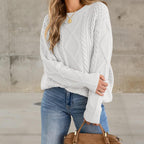 Damen Strickpullover mit aufwendigem Zopfmuster und lässigem Schnitt R&B