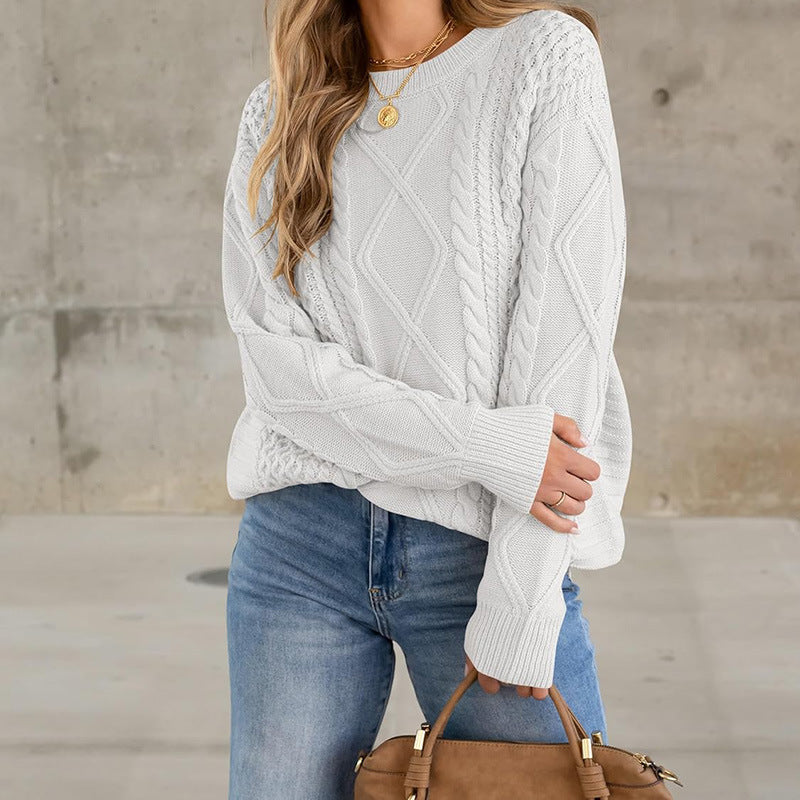 Damen Strickpullover mit aufwendigem Zopfmuster und lässigem Schnitt R&B