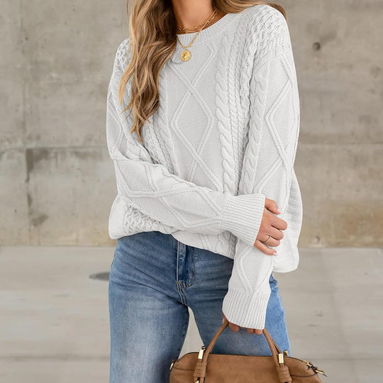 Damen Strickpullover mit aufwendigem Zopfmuster und lässigem Schnitt R&B