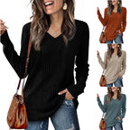 Damen modischer V-Ausschnitt Pullover mit Rippstruktur R&B