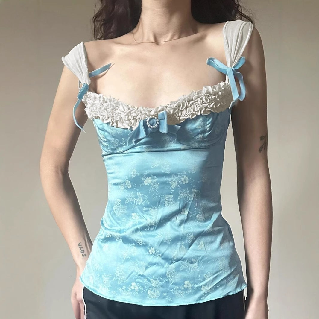 Damen Spaghetti-Trägertop mit floralen Akzenten und Rüschendetails R&B