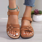 Damen Komfortable Sandalen mit floralem Lochmuster und verstellbarem Riemen R&B