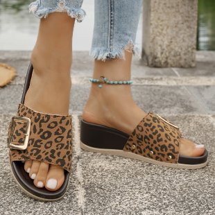 Damen Komfortable Wedge-Sandalen mit modischem Leopardenmuster R&B