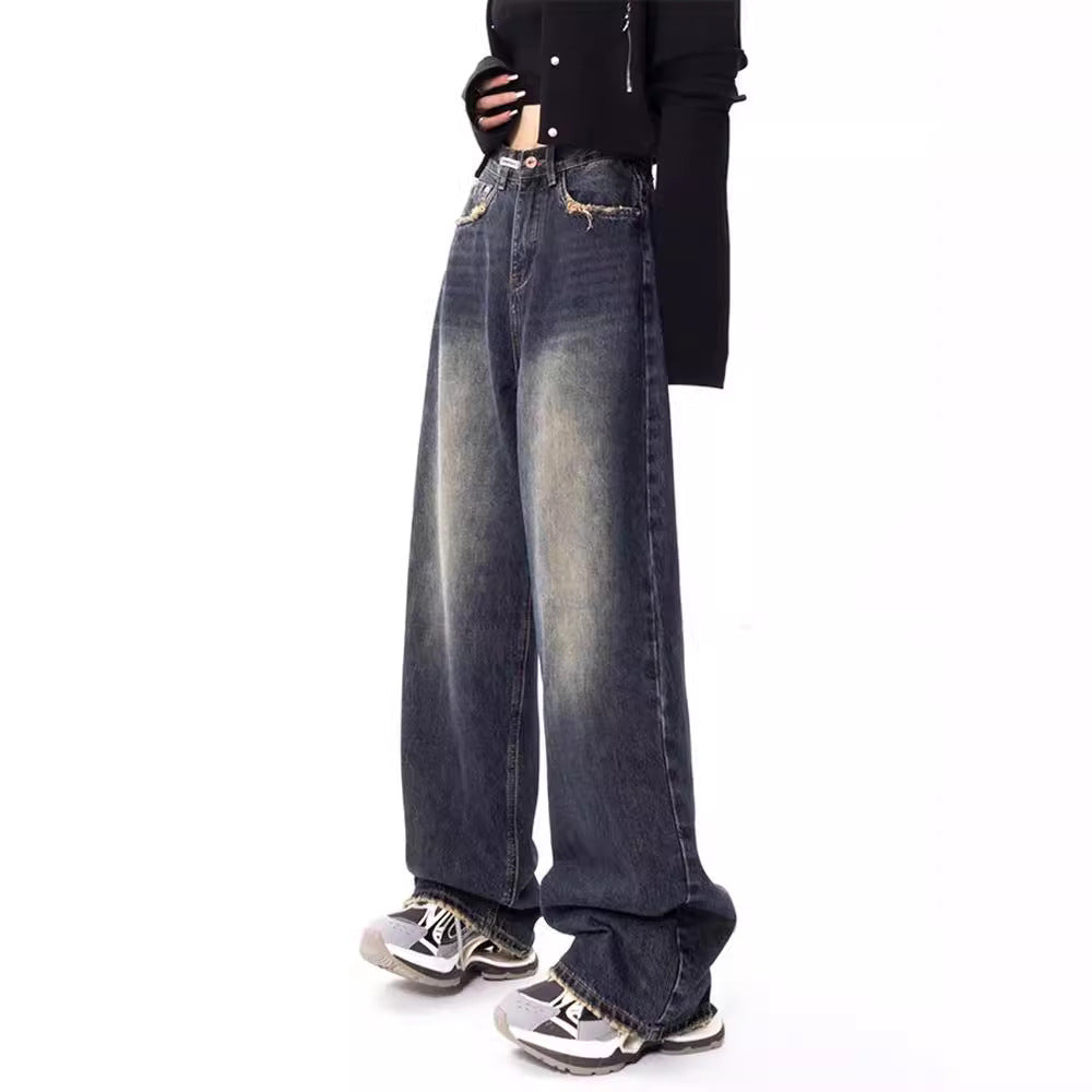 Damen weite Jeanshose mit hohem Bund R&B